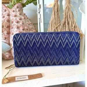 Justin & Taylor brand, dark blue velvet wallet